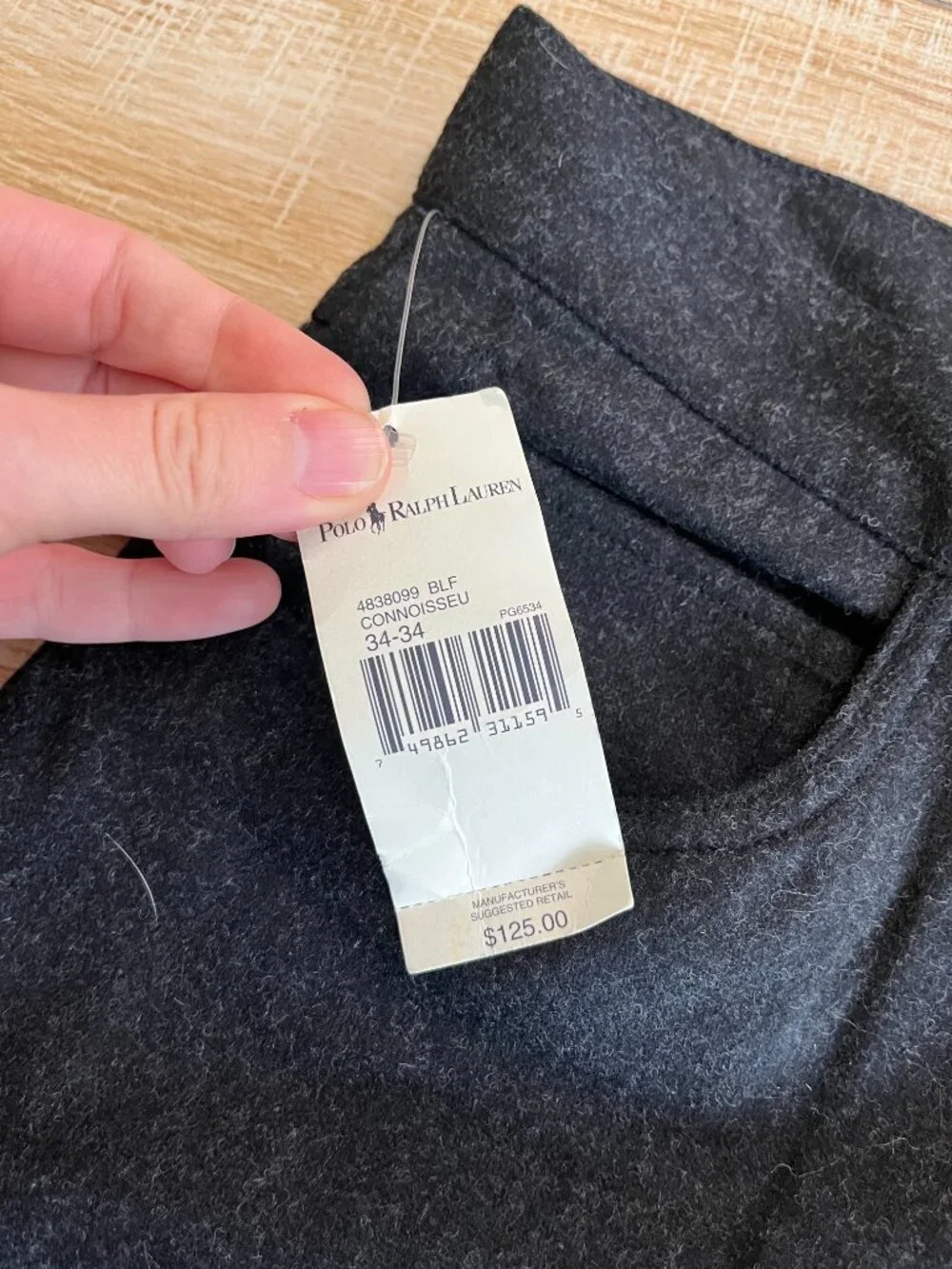 Mens NWT Polo Ralph Lauren Black Wool Blend Pants - 34x34
